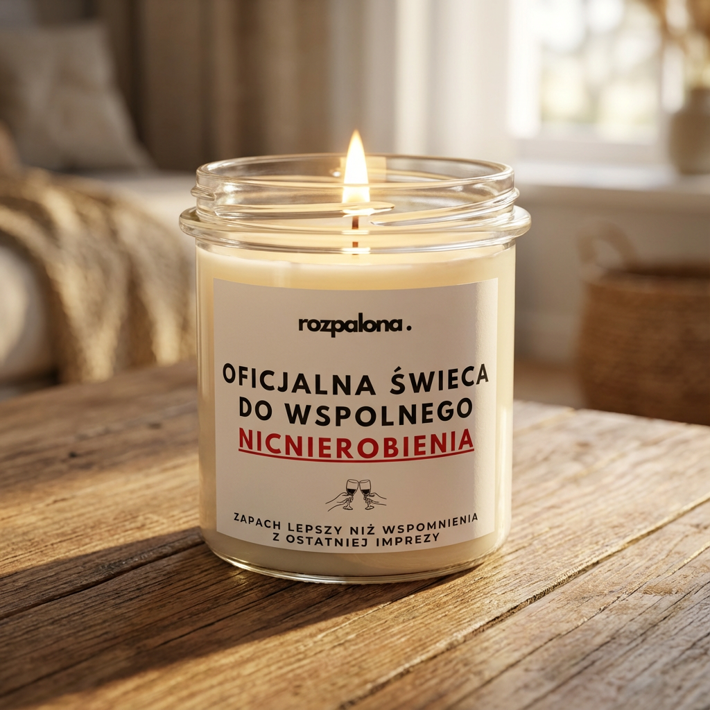 Świeca sojowa "OFICJALNA ŚWIECA DO WSPÓLNEGO NICNIEROBIENIA"