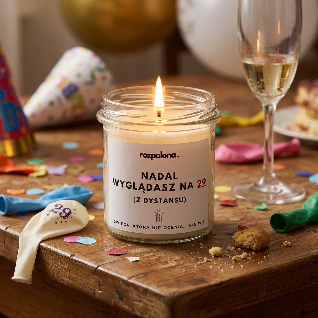 Świeca sojowa "NADAL WYGLĄDASZ NA 29 (Z DYSTANSU)"