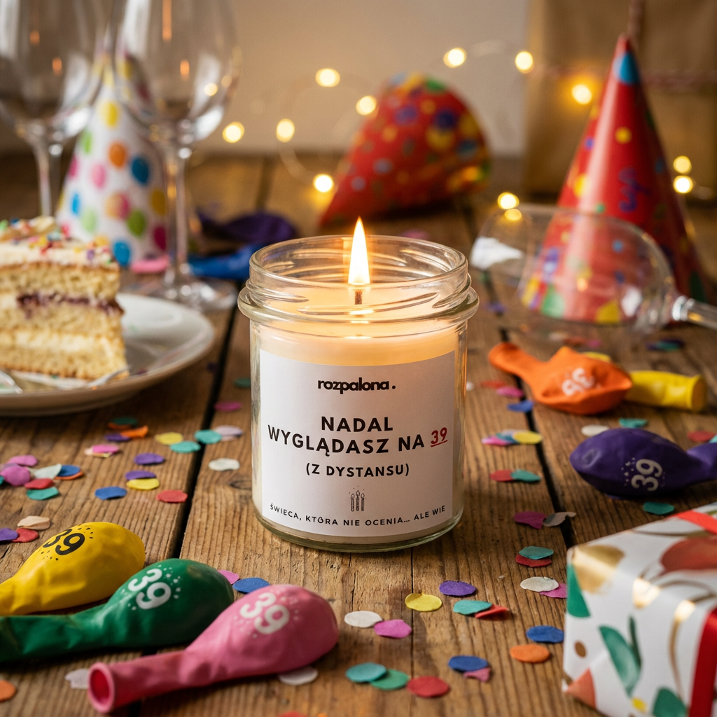 Świeca sojowa "NADAL WYGLĄDASZ NA 39 (Z DYSTANSU)"
