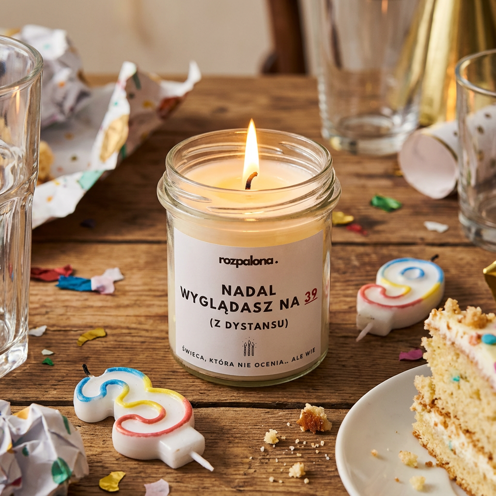 Świeca sojowa "NADAL WYGLĄDASZ NA 39 (Z DYSTANSU)"