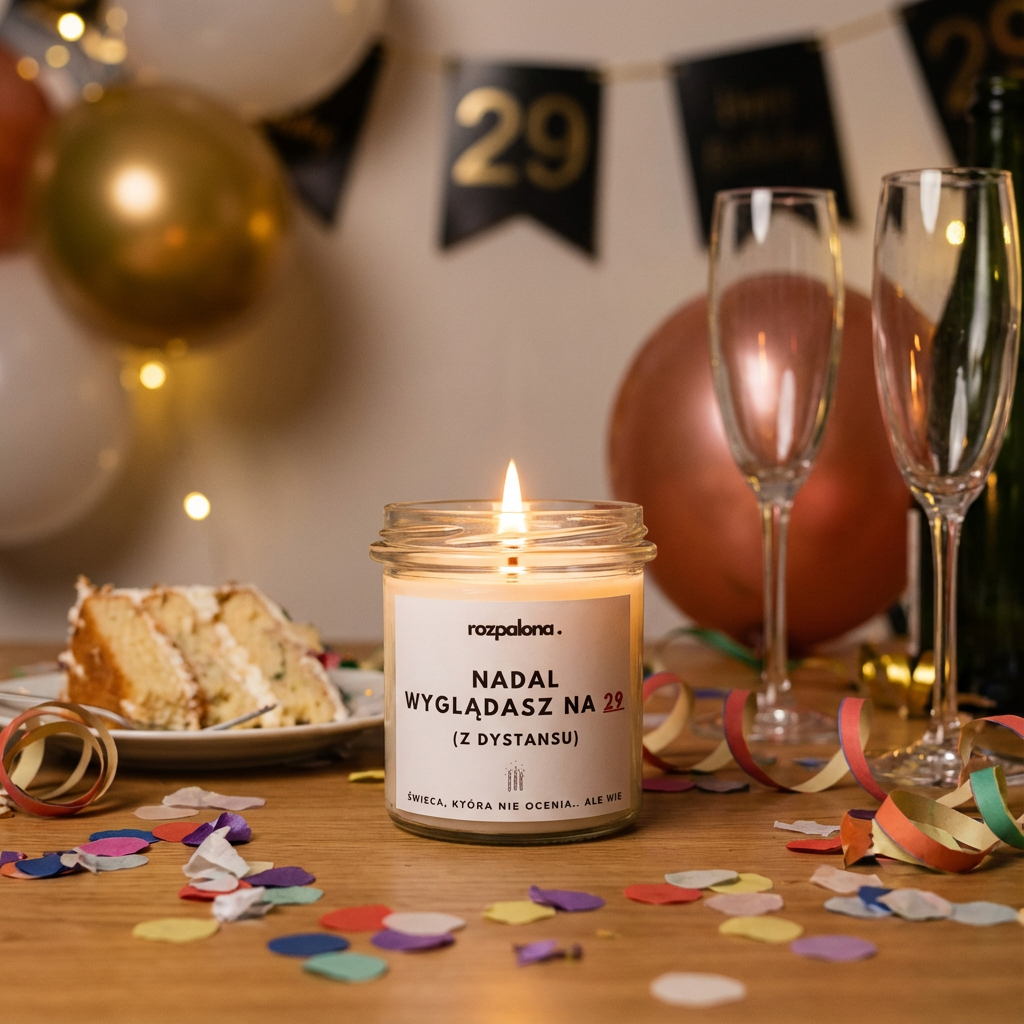Świeca sojowa "NADAL WYGLĄDASZ NA 29 (Z DYSTANSU)"