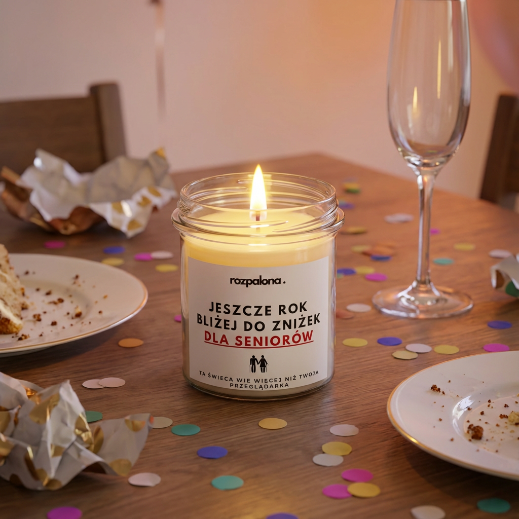 Świeca sojowa "JESZCZE ROK BLIŻEJ DO ZNIŻEK DLA SENIORÓW"