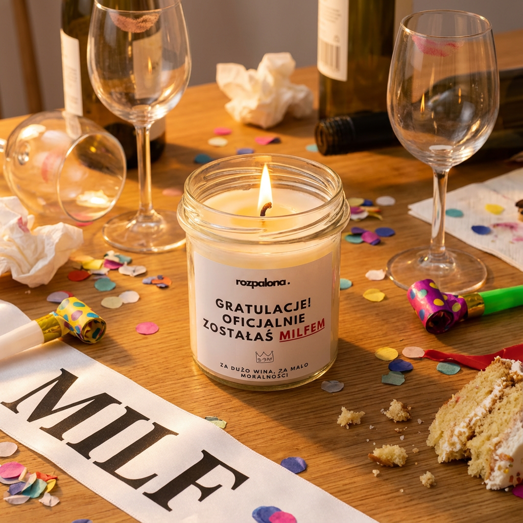 Świeca sojowa "GRATULACJE! OFICJALNIE ZOSTAŁAŚ MILFEM"