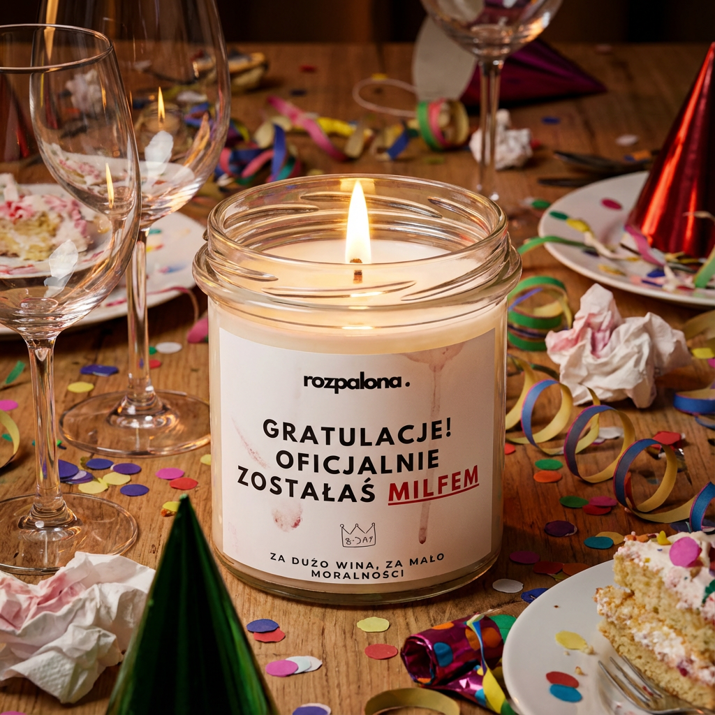 Świeca sojowa "GRATULACJE! OFICJALNIE ZOSTAŁAŚ MILFEM"