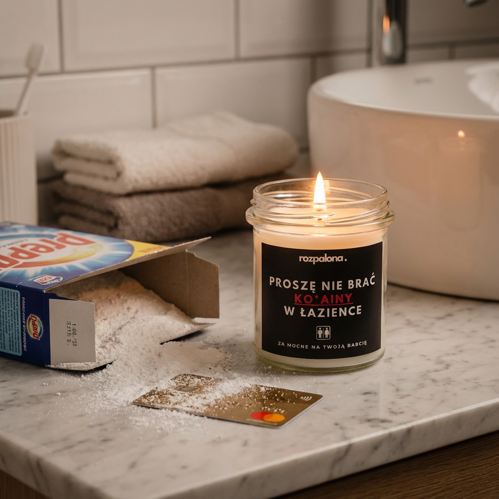 Świeca sojowa "PROSZĘ NIE BRAĆ KO*AINY W ŁAZIENCE"
