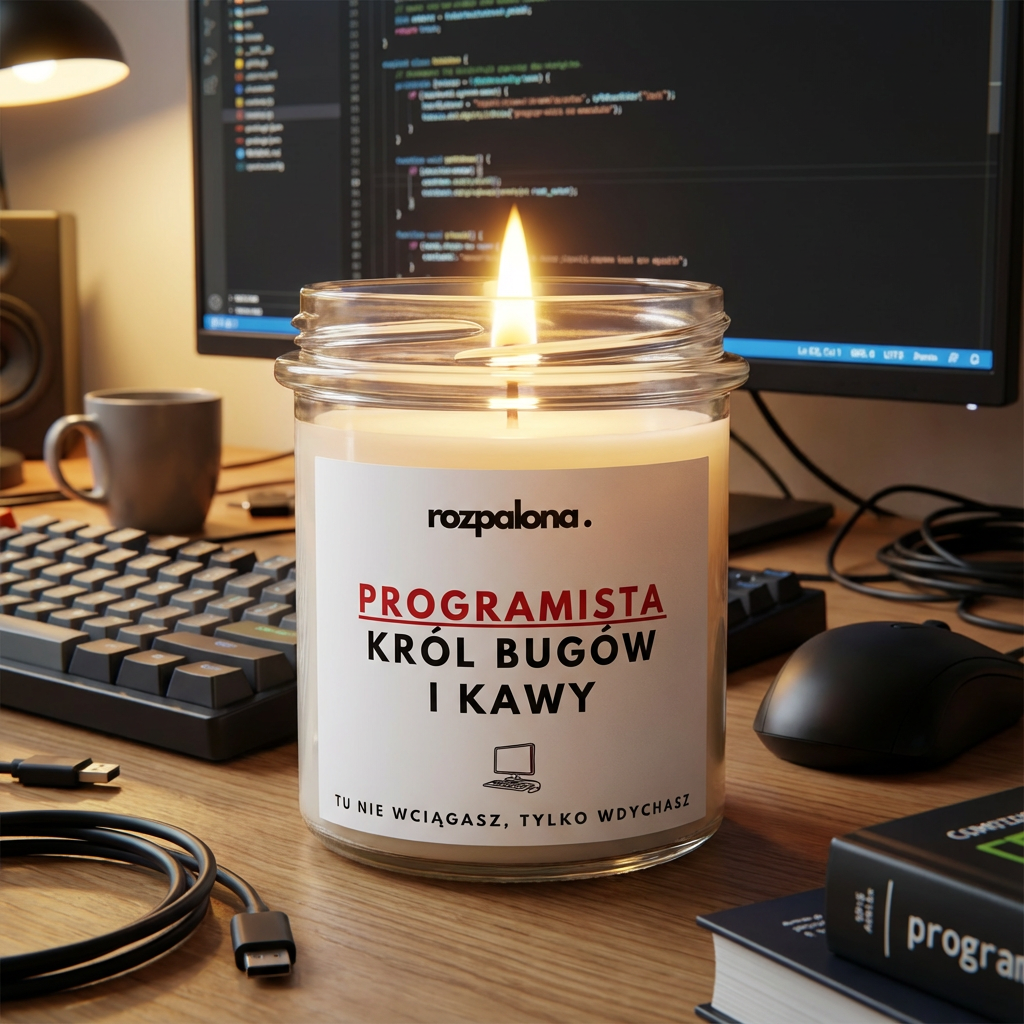 Świeca sojowa "PROGRAMISTA: KRÓL BUGÓW I KAWY"