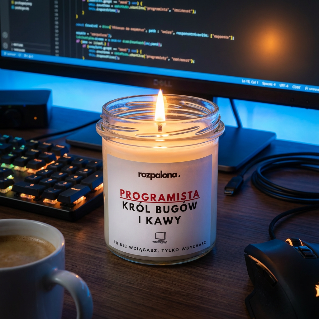 Świeca sojowa "PROGRAMISTA: KRÓL BUGÓW I KAWY"