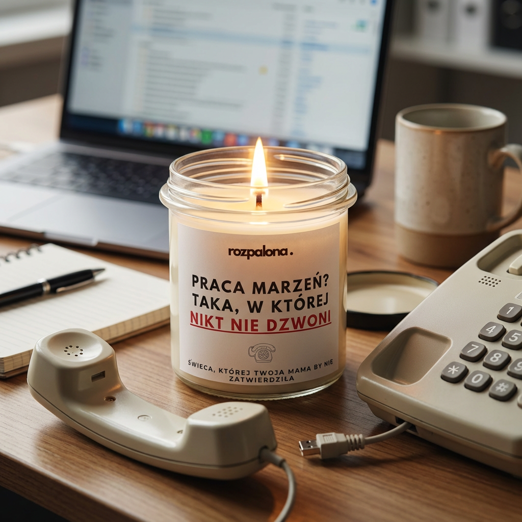 Świeca sojowa "PRACA MARZEŃ? TAKA, W KTÓREJ NIKT NIE DZWONI!"
