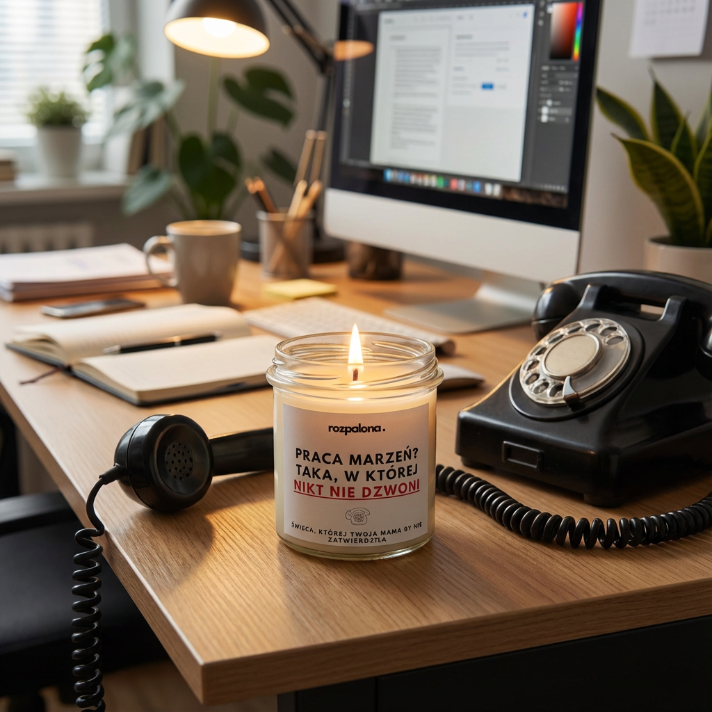 Świeca sojowa "PRACA MARZEŃ? TAKA, W KTÓREJ NIKT NIE DZWONI!"