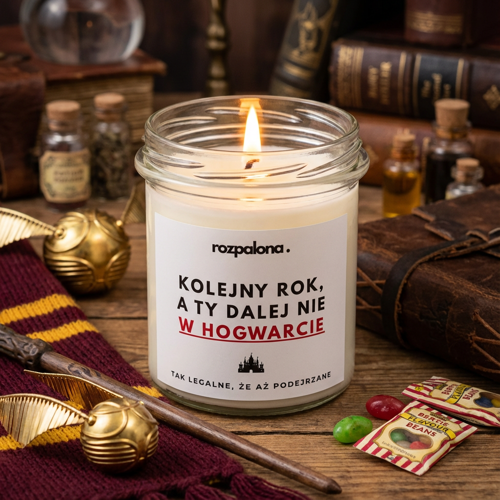 Świeca sojowa "KOLEJNY ROK, A TY DALEJ NIE W HOGWARCIE!"