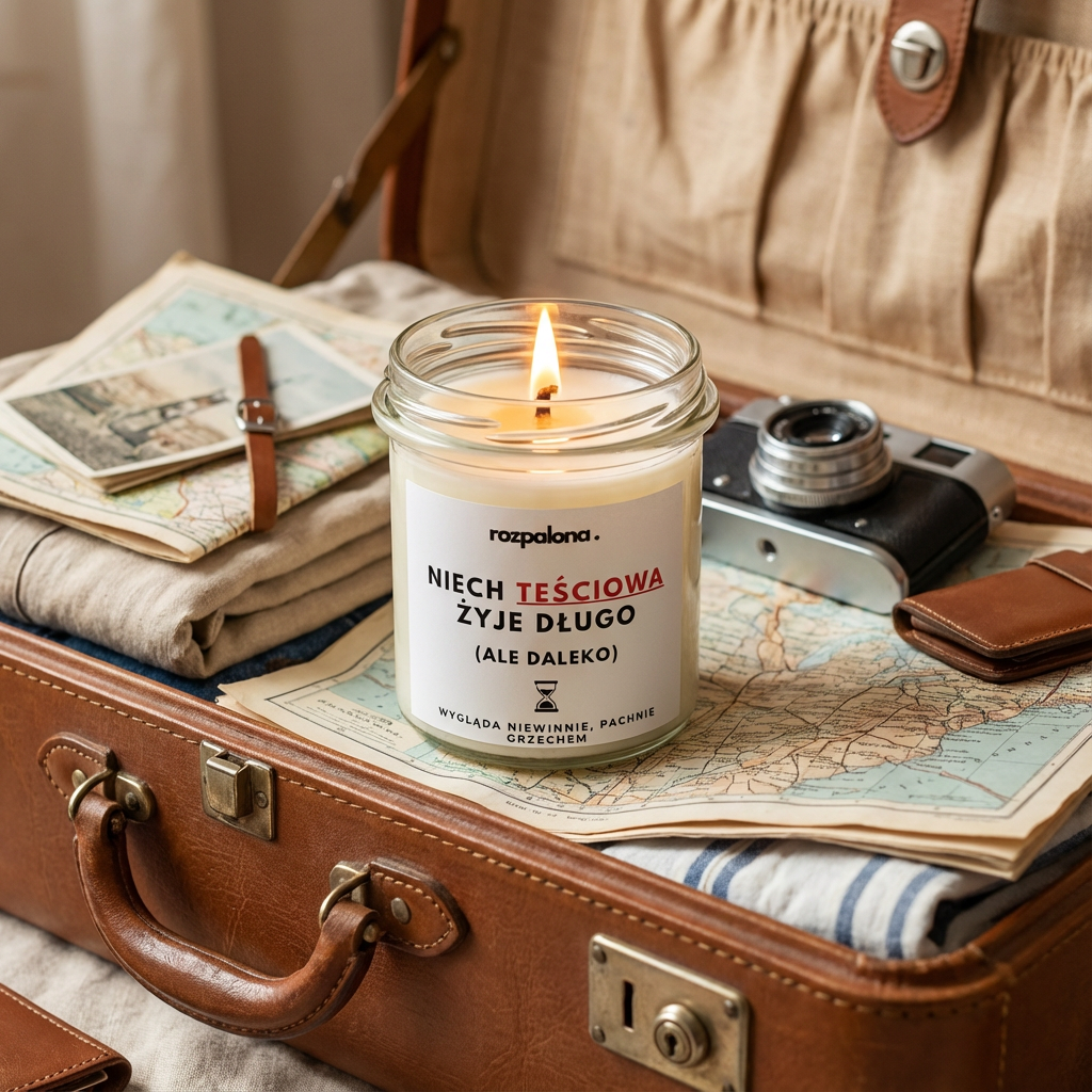 Świeca sojowa "NIECH TEŚCIOWA ŻYJE DŁUGO (ALE DALEKO)"