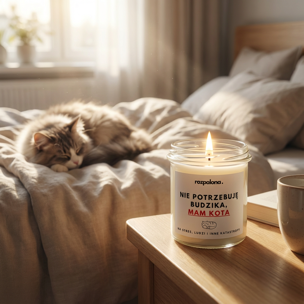 Świeca sojowa "NIE POTRZEBUJĘ BUDZIKA, MAM KOTA"
