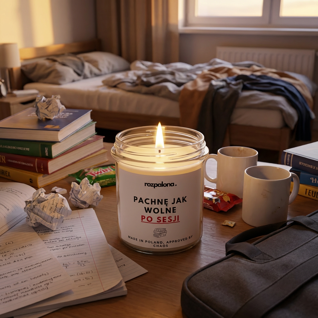 Świeca sojowa "PACHNĘ JAK WOLNE PO SESJI"