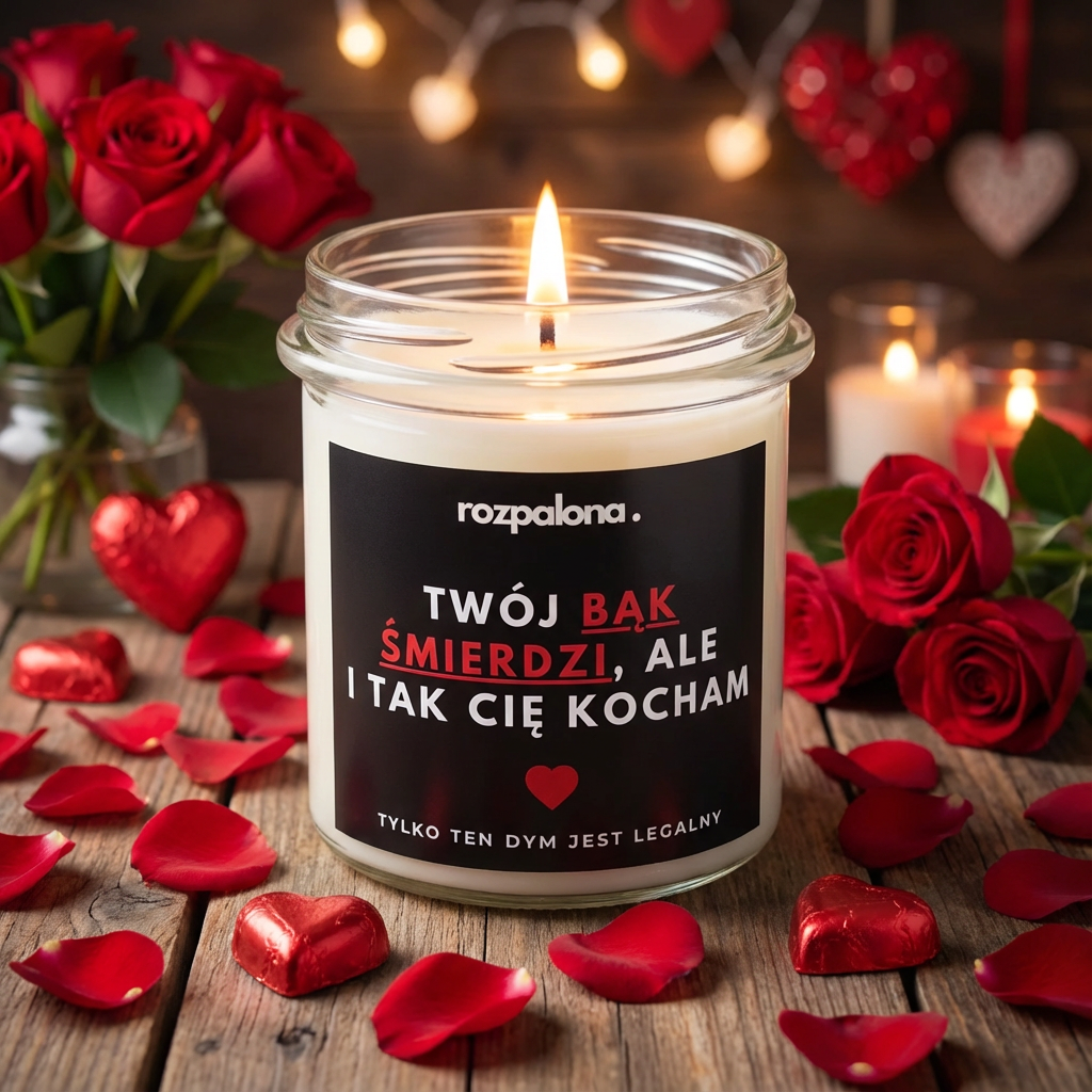 Świeca sojowa "TWÓJ BĄK ŚMIERDZI, ALE I TAK CIĘ KOCHAM"