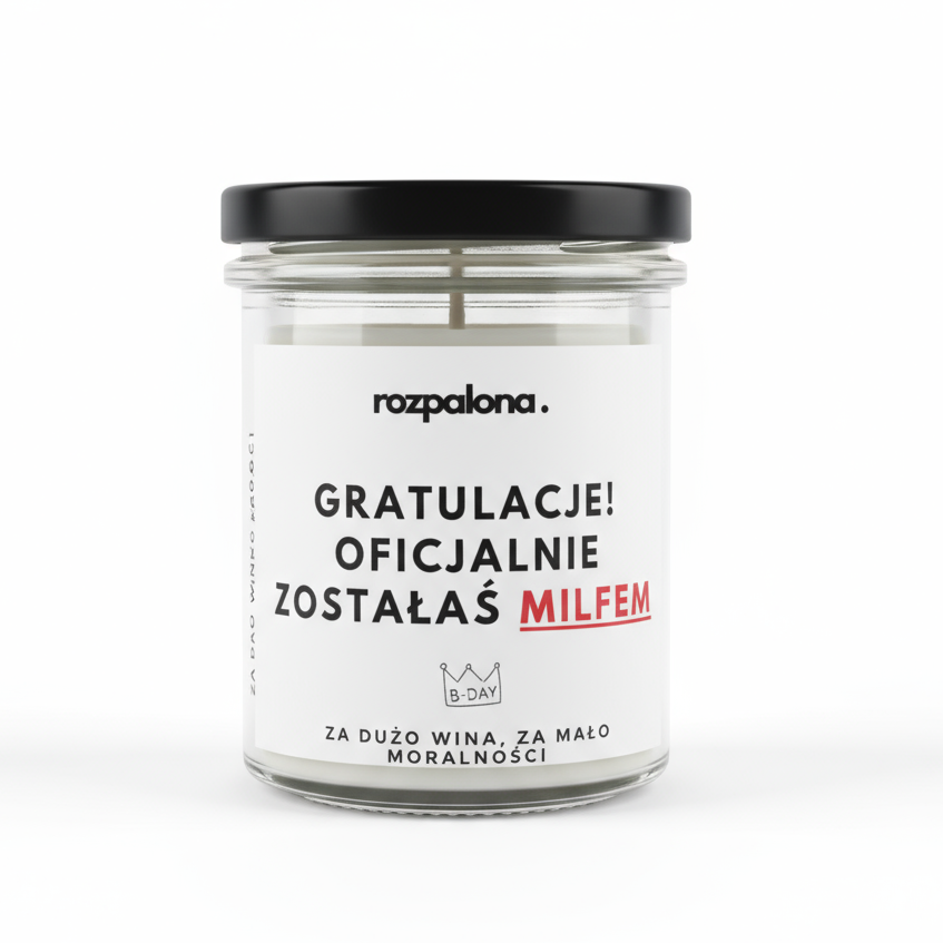 Świeca sojowa "GRATULACJE! OFICJALNIE ZOSTAŁAŚ MILFEM"