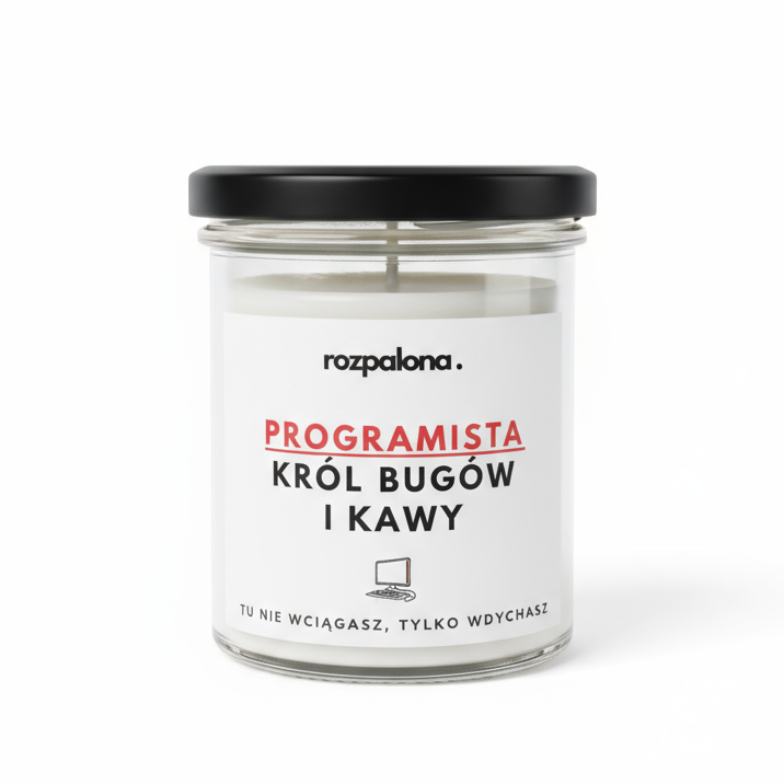 Świeca sojowa "PROGRAMISTA: KRÓL BUGÓW I KAWY"